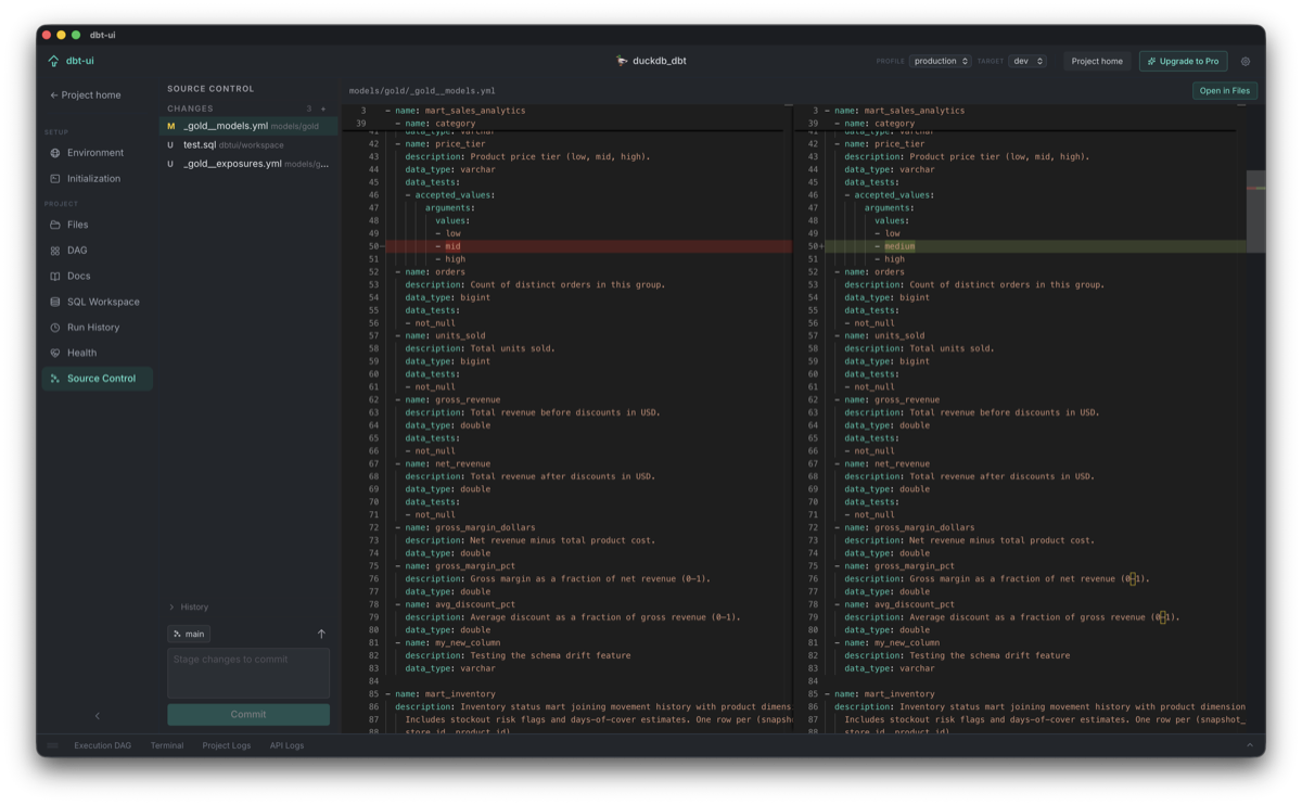 dbt-ui source control diff view